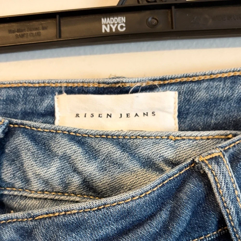 Risen: Straight Leg distressed Jeans raw hem. - Blue 11/30 is tag. - Picture 3 of 13